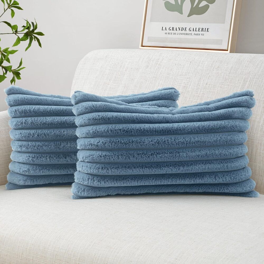 4058 Faux Fur Lumbar Decorative Throw Pillow Covers 12x20 Inch Set of 2